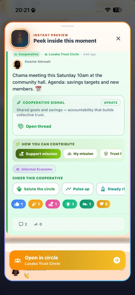 Cooperative circle - instant preview of a moment