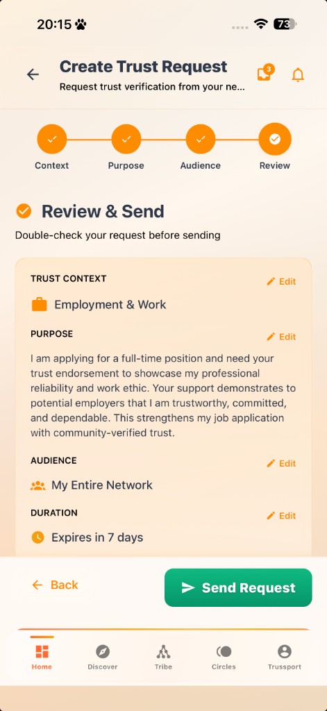 Create trust request - review and send